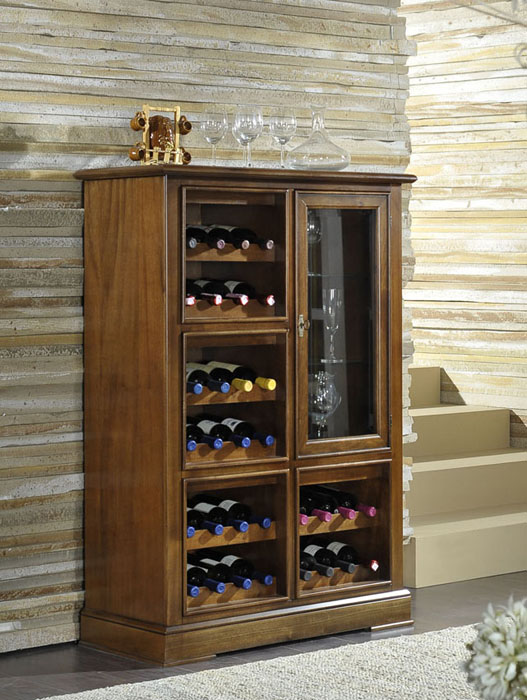 Mobile porta bottiglie in legno, collezione Berna