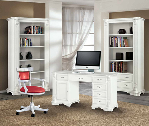 Scrivania e librerie laccate bianche, collezione Vienna